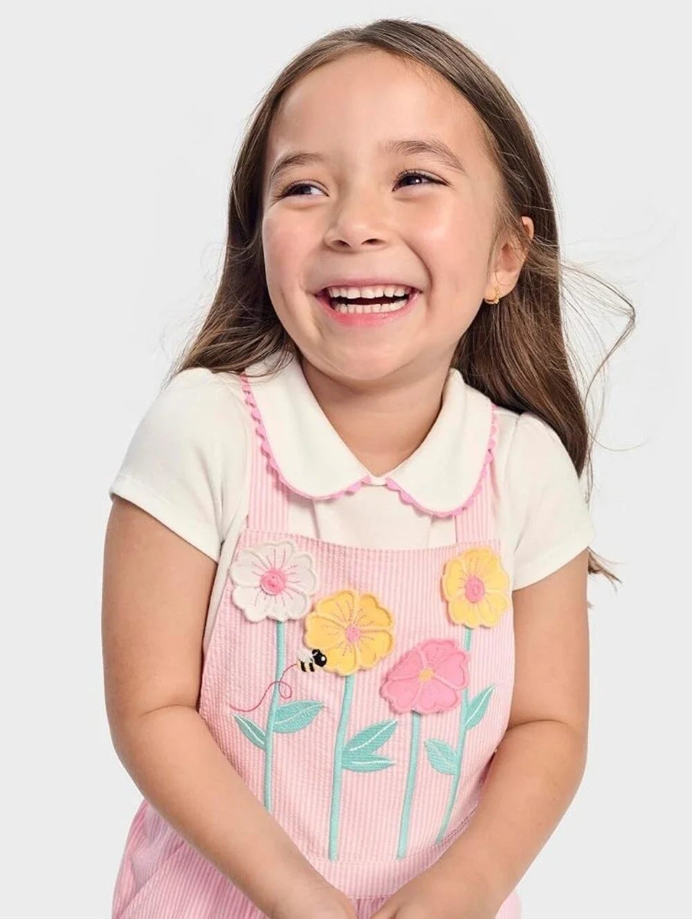 Gymboree Pink Floral Appliqué Seersucker Skirtall Pinafore Dress Size 12 NEW